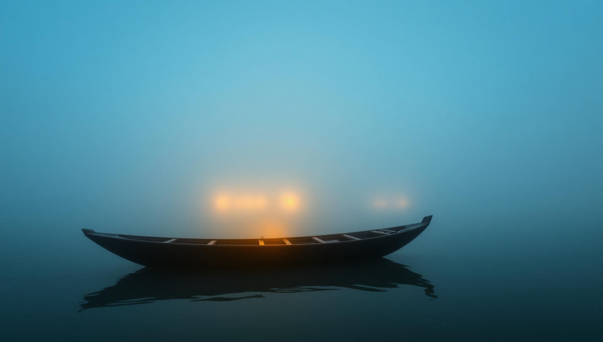 Traditional wooden boat gliding across a wide Bangladesh river at golden hour